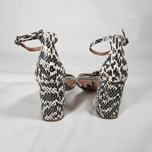 Coach Maya Snakeskin Print Sandals Block Heel Leather Women's Size 9 Black Cream - Picture 3 of 10